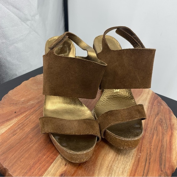 Pedro Garcia Suede Leather Brown Tan Cork Slingback Platform Heels 38 US 8 - Picture 2 of 8